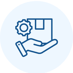 Hand holding package with gear icon.
