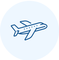 Airplane icon inside a circular background.